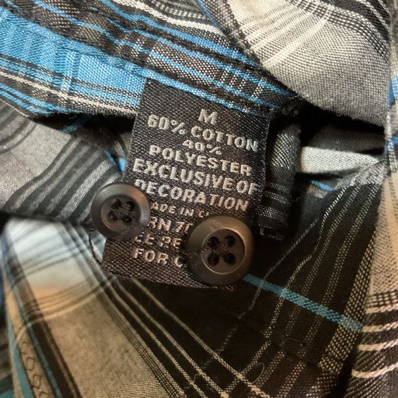 C.J. Black Slim Fit Large Stitch Black Blue Plaid Long Sleeve Button Down Shirt - Picture 7 of 7